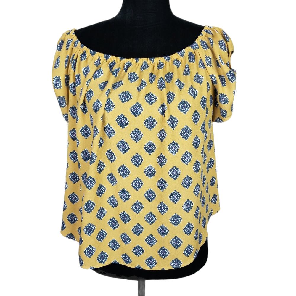 Pink Rose Mustard Yellow Off Shoulder Boho Blouse Medium